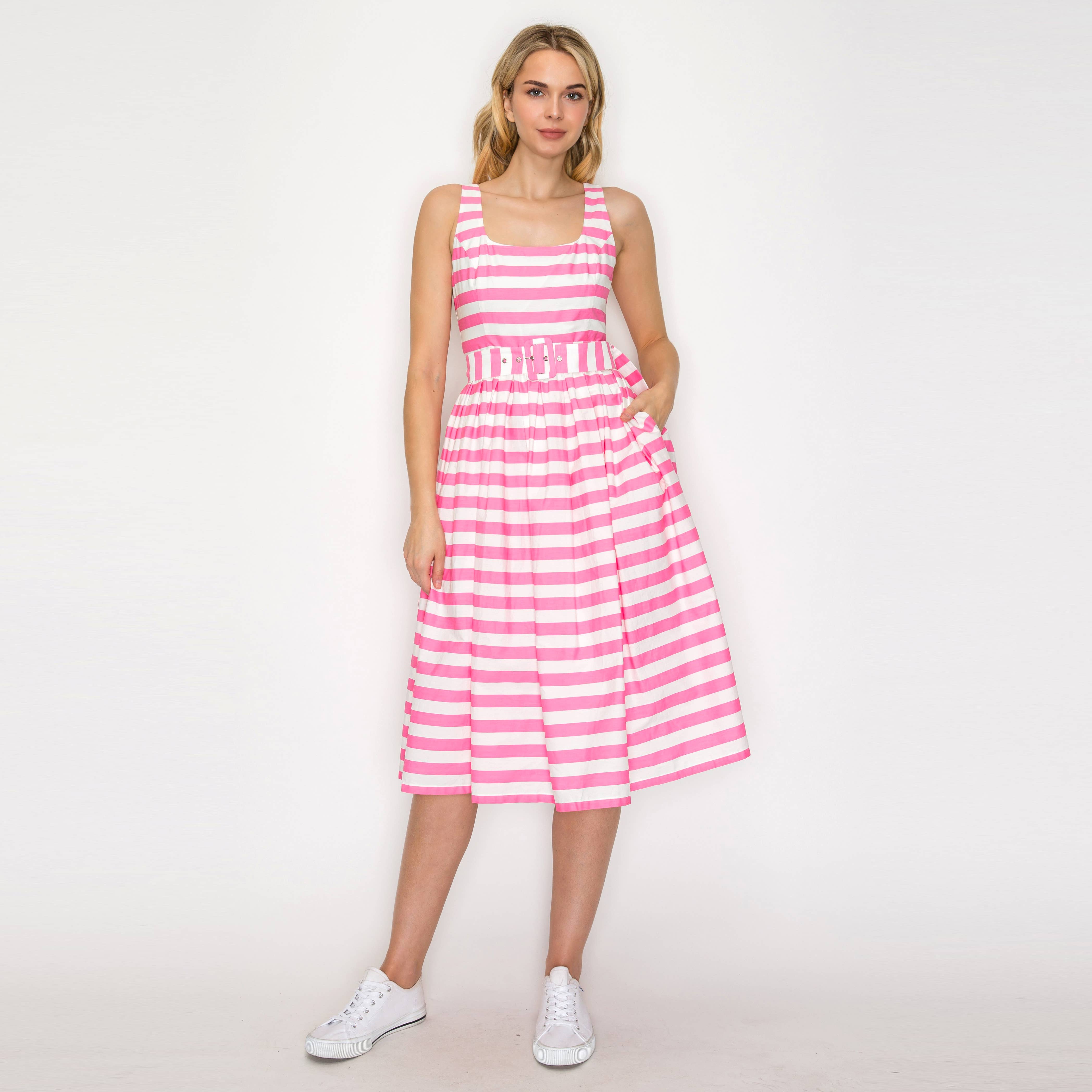 Pretty in Pink Stripe Classic Midi Dress