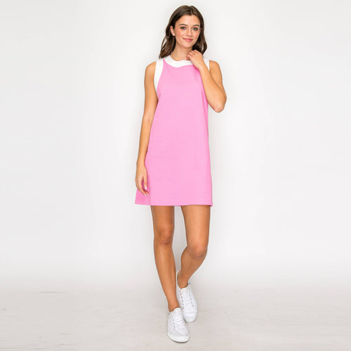 Taffy Pink & White Retro Mod Look Mini dress - LWD2903 