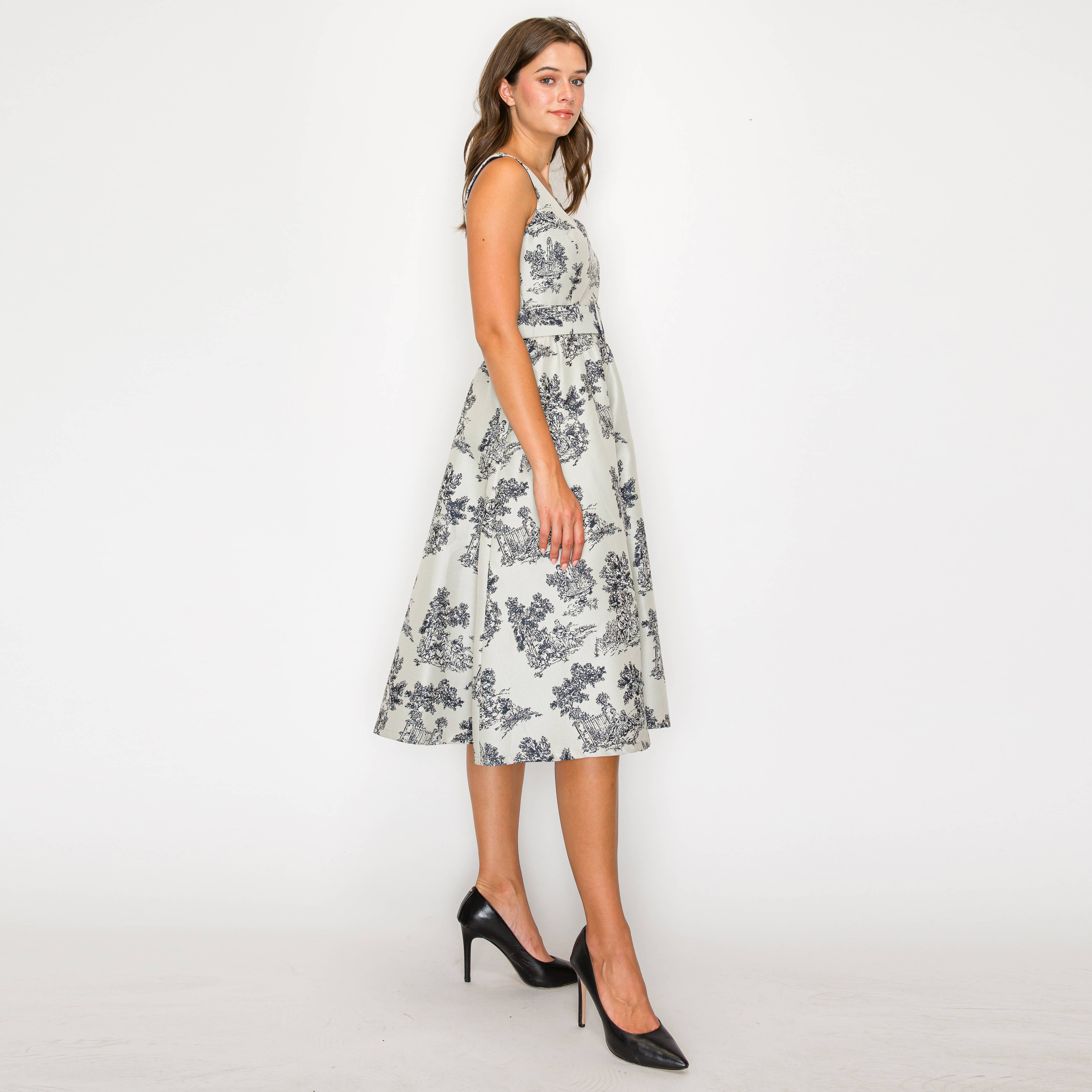 Toile Jacquard pattern midi dress