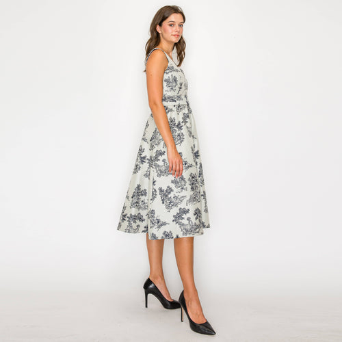 Toile Jacquard pattern midi dress