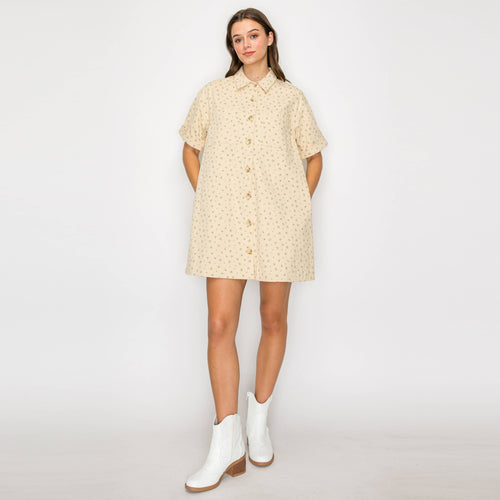 Little Wild Flower Print Twill Shirts Mini Dress