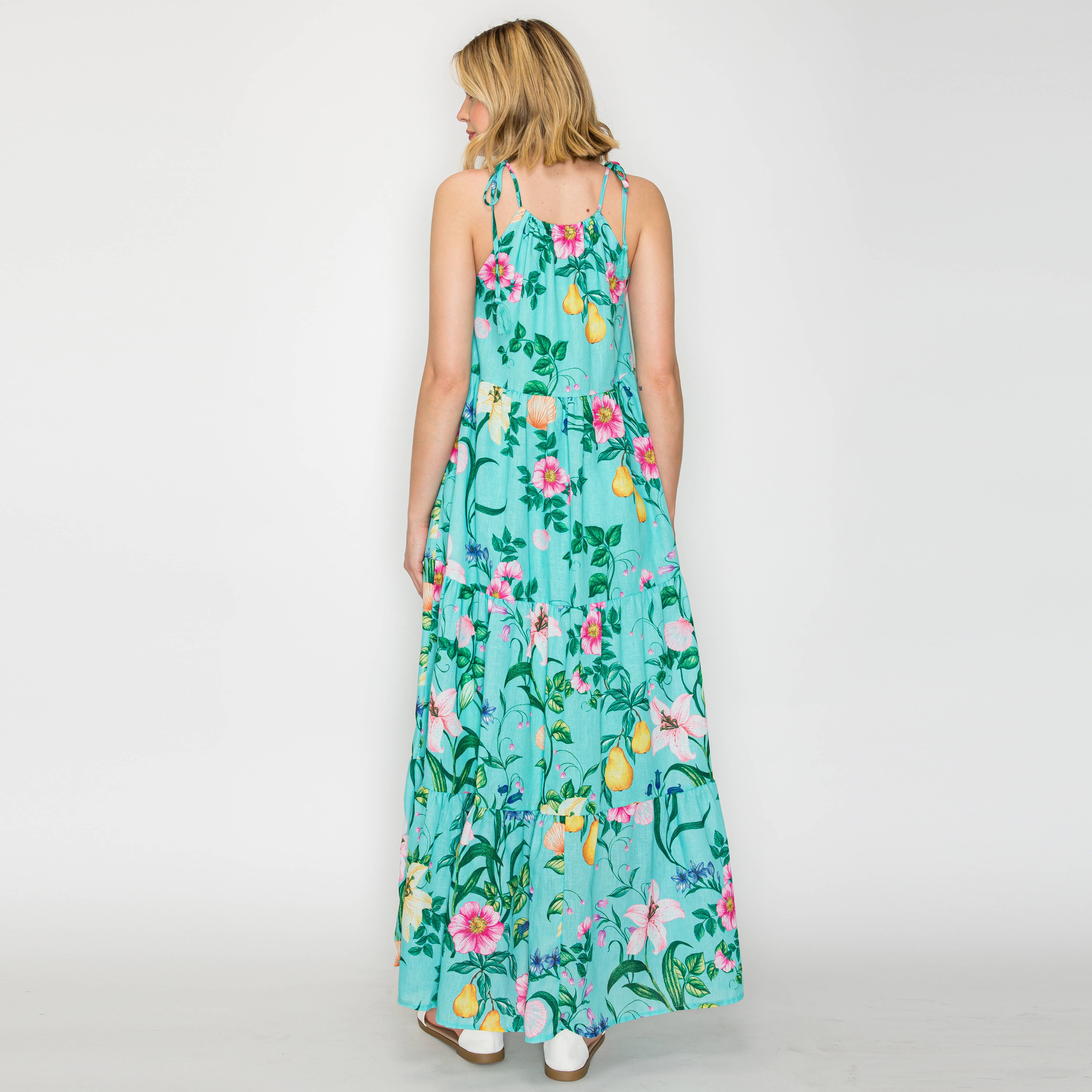 Summer Flower with Shell Halter Maxi Dress