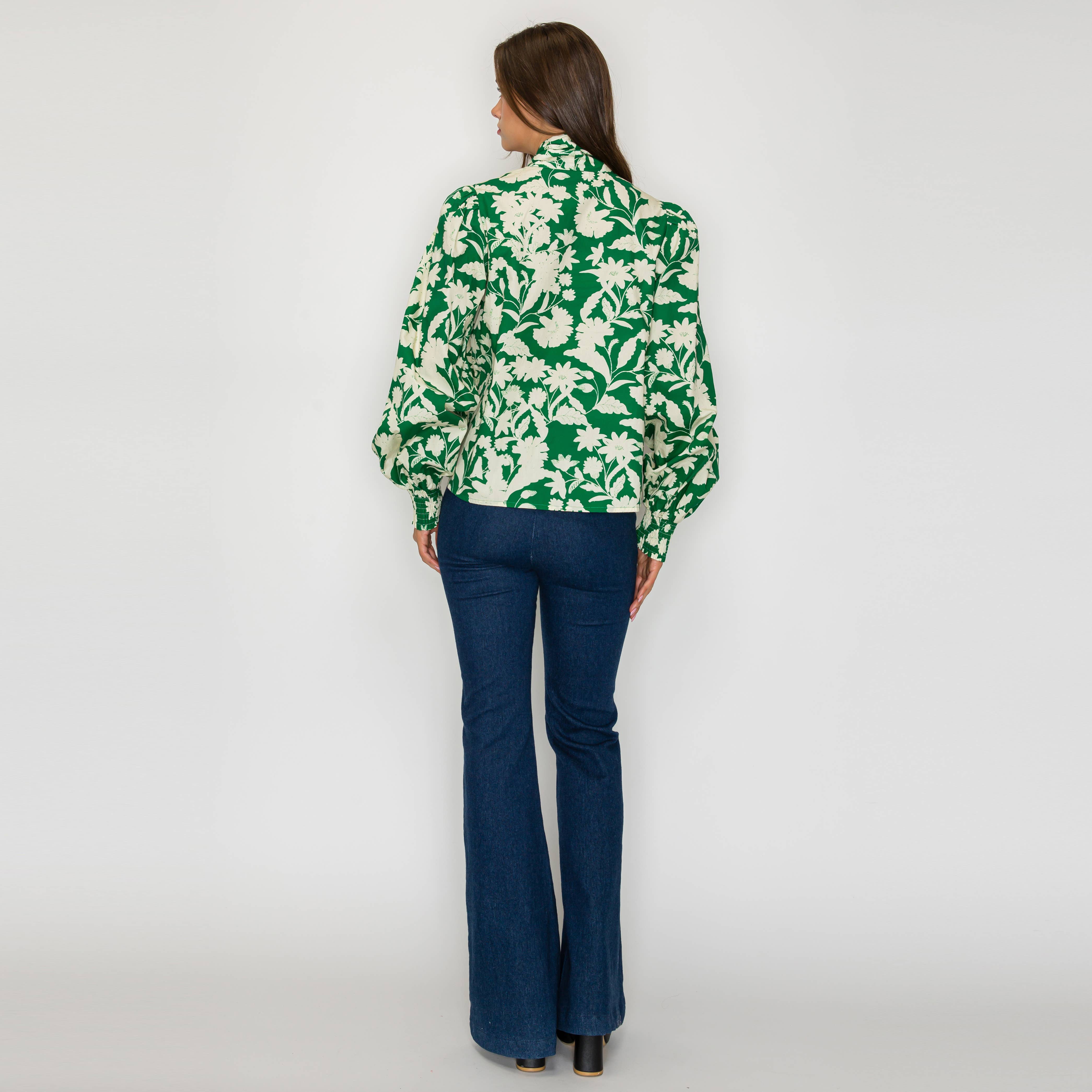 Emerald Garden Bow-Tie Blouse