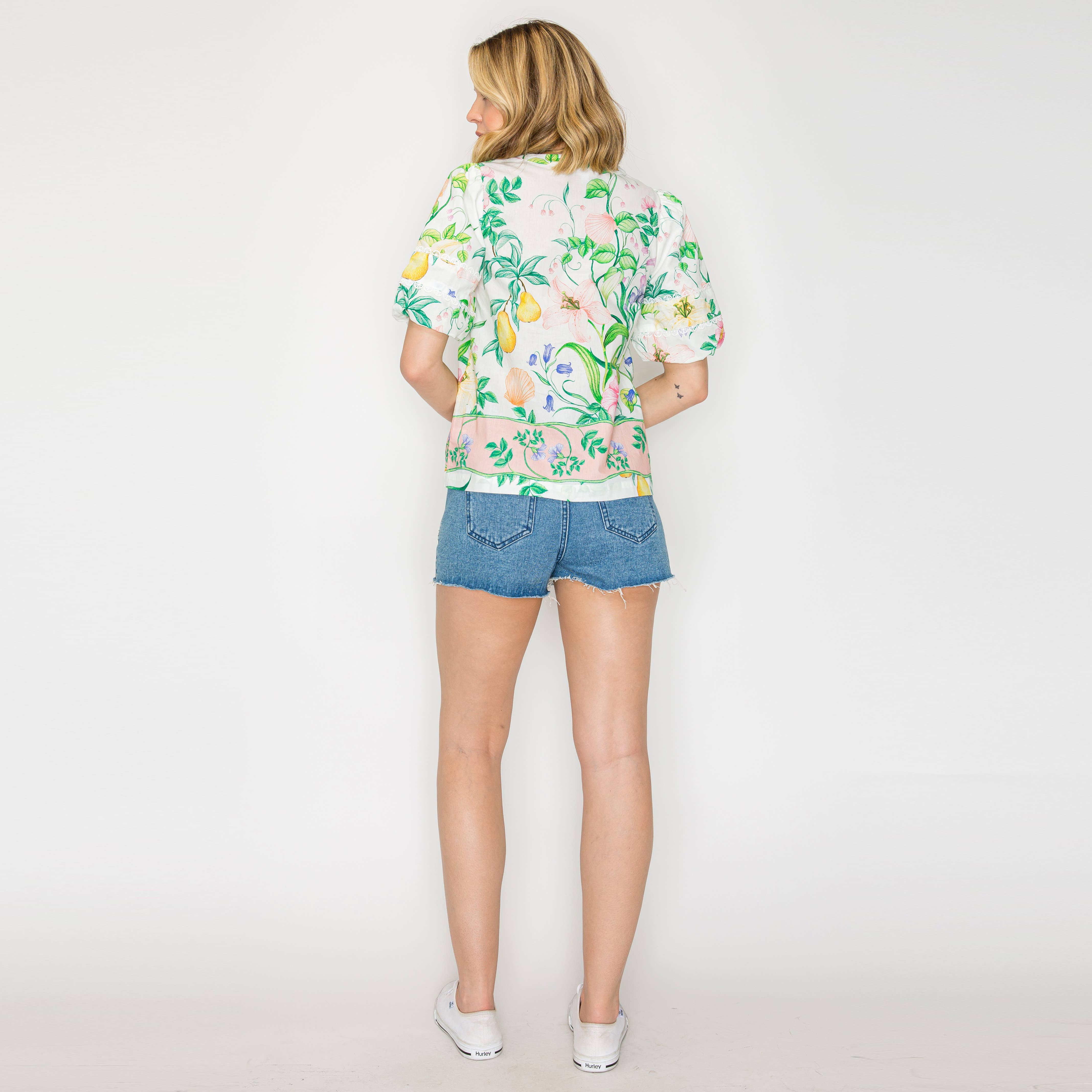 Summer Romantic Garden with Shell White Blouse