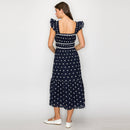 Navy Midi Dress with White Daisy Embroidery