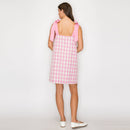 Pink Gingham Plaid Mini Dress with Bow Tie