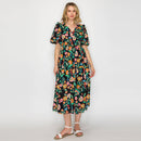 Colorful Jacobean in Black Midi Dress