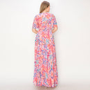 Print wrap maxi dress with flare sleeves