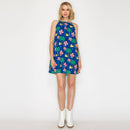 Hot Summer Western Tropical Blue Halter Mini Dress- LWD3099