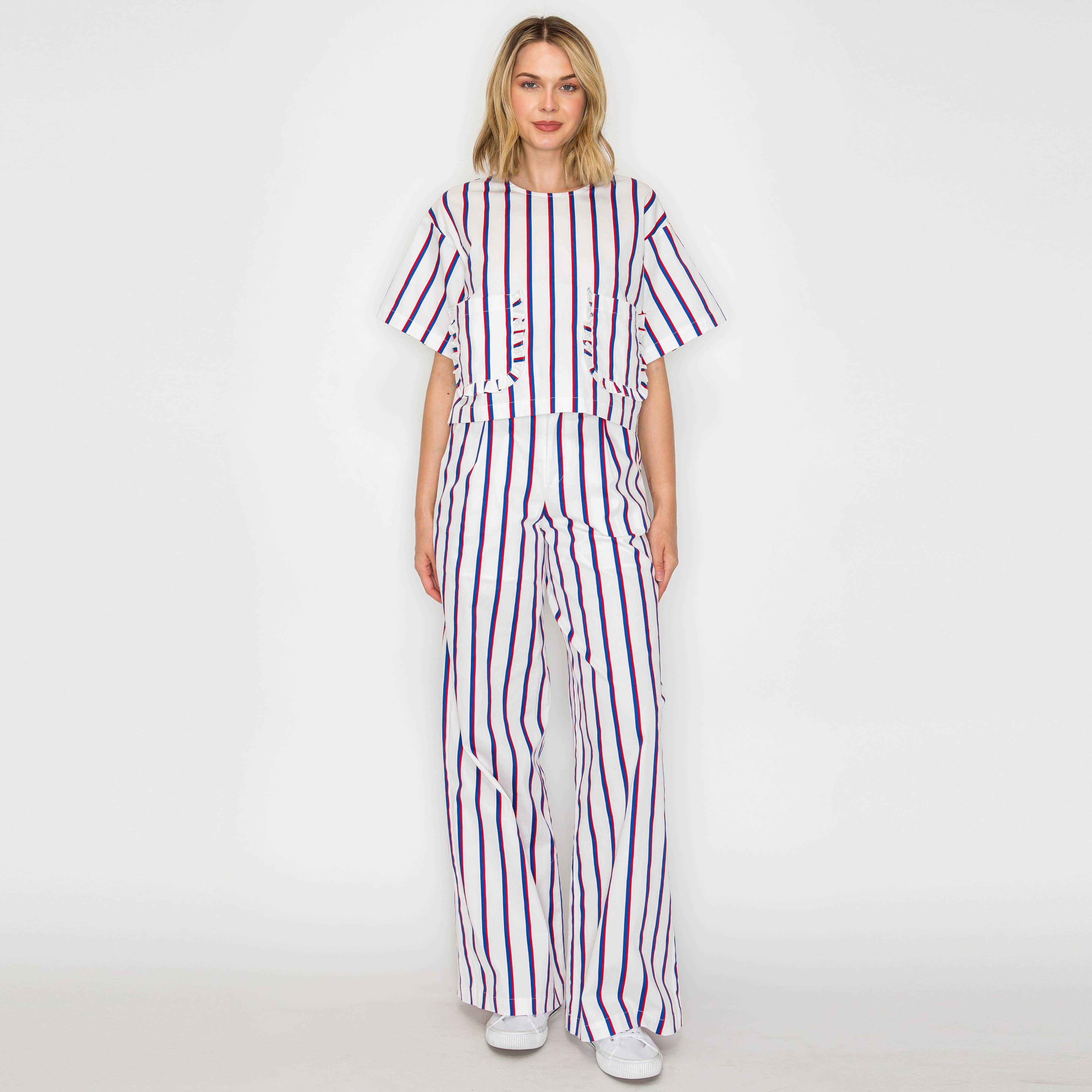 Ruffle Ruffle Stripe Top - Blue & Red stripe
