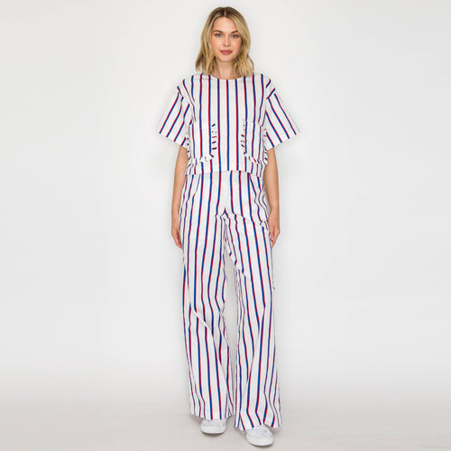 Ruffle Ruffle Stripe Top - Blue & Red stripe
