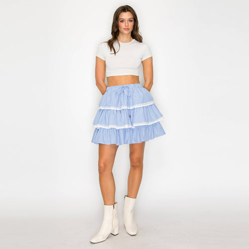 Blue Skies Tiered Stripe Skirt