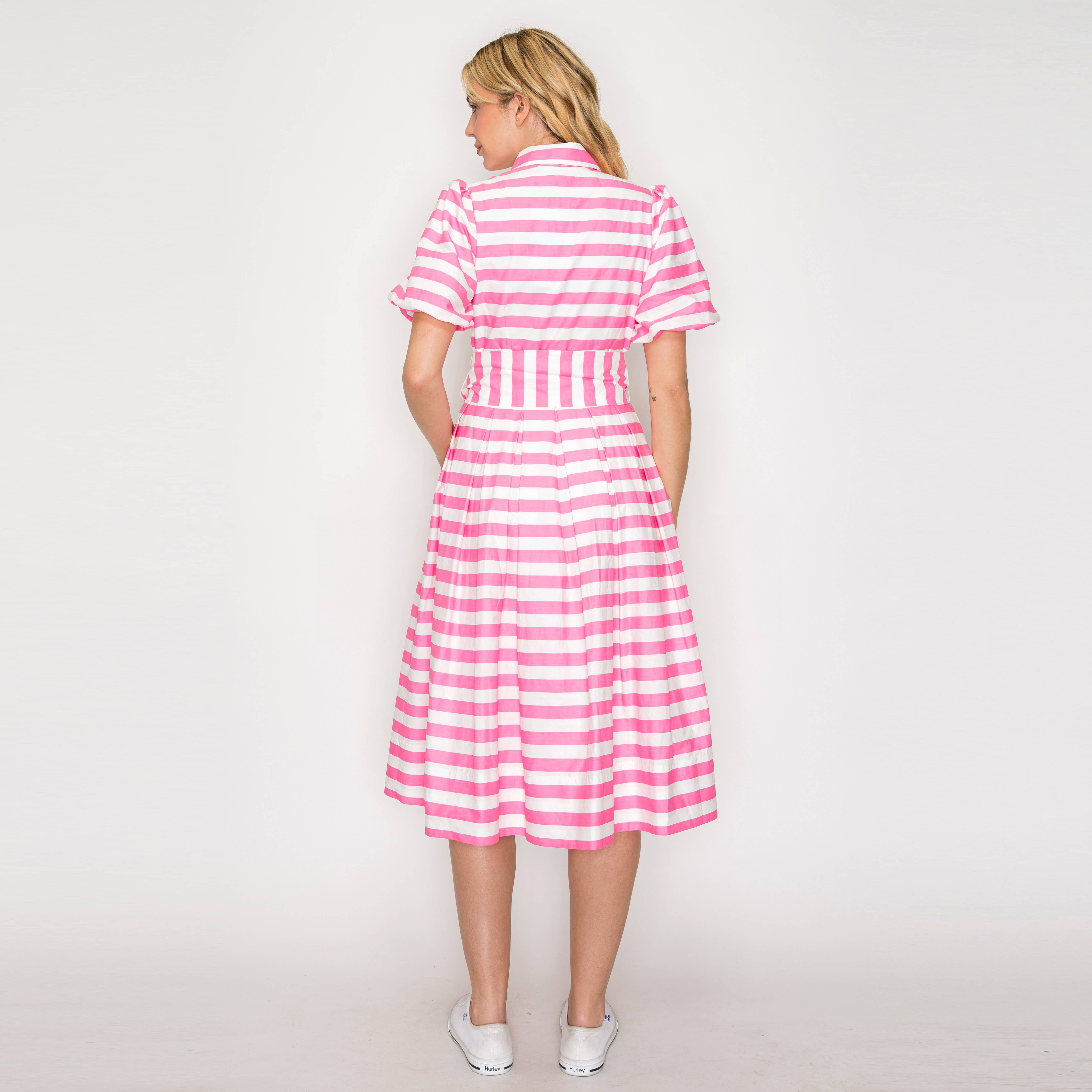 Pretty in Pink Stripe Shirt Midi Dress