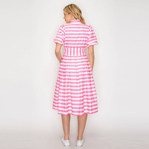 Pretty in Pink Stripe Shirt Midi Dress