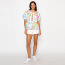 Garden Flower Print Cotton Top With Front Ribbon