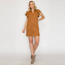 Faux Suede Flutter Sleeve Dress