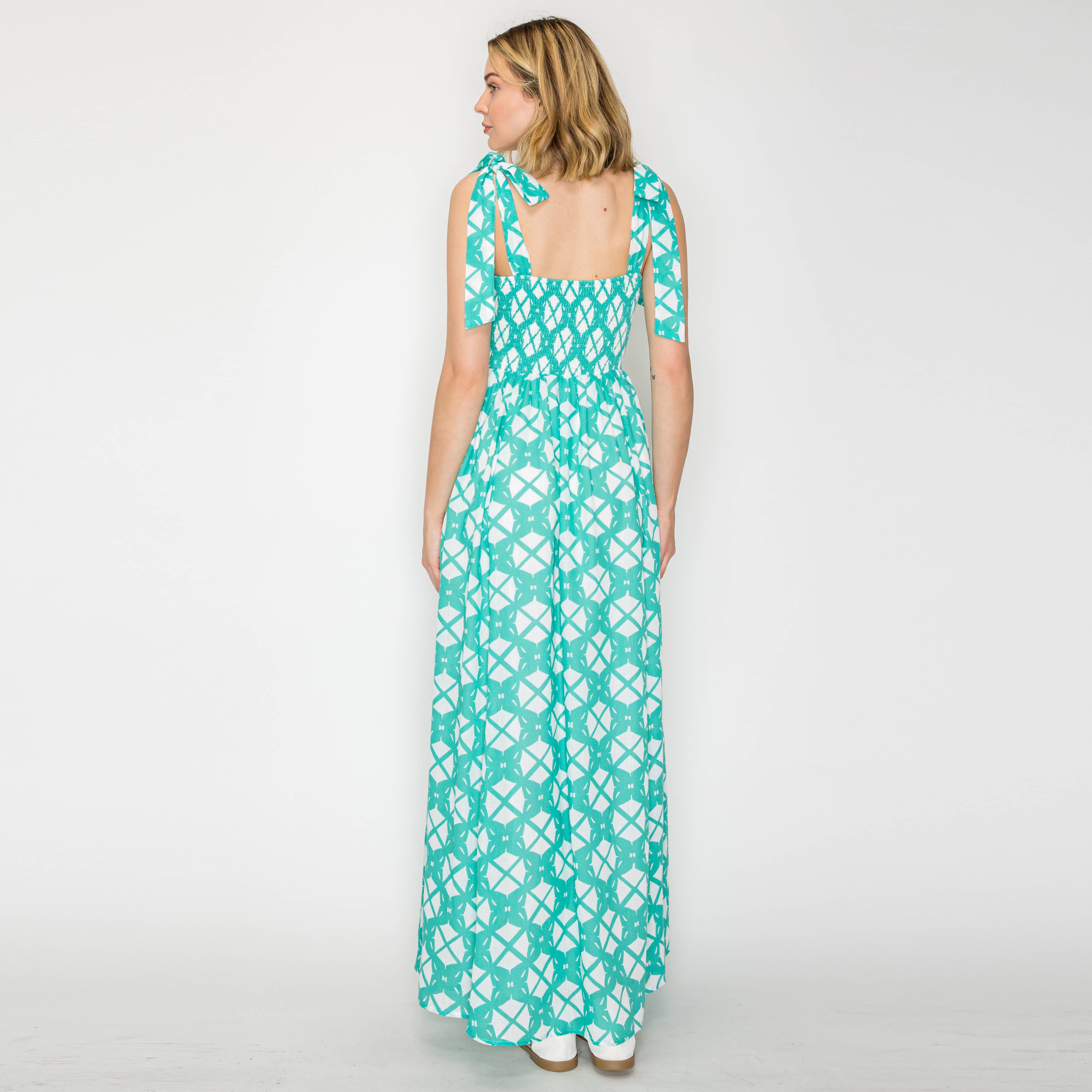 Mint Geo Lace Print Maxi Dress