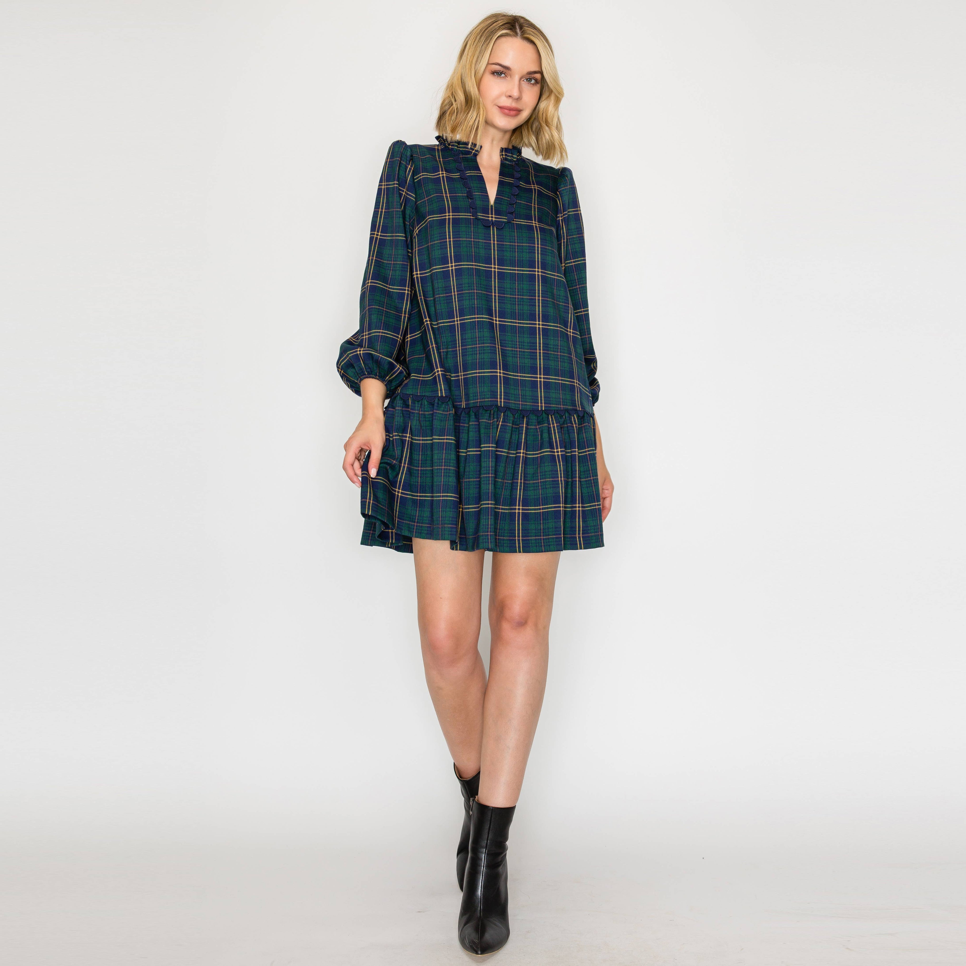 Eloise Green Tartan Checker Mini Dress