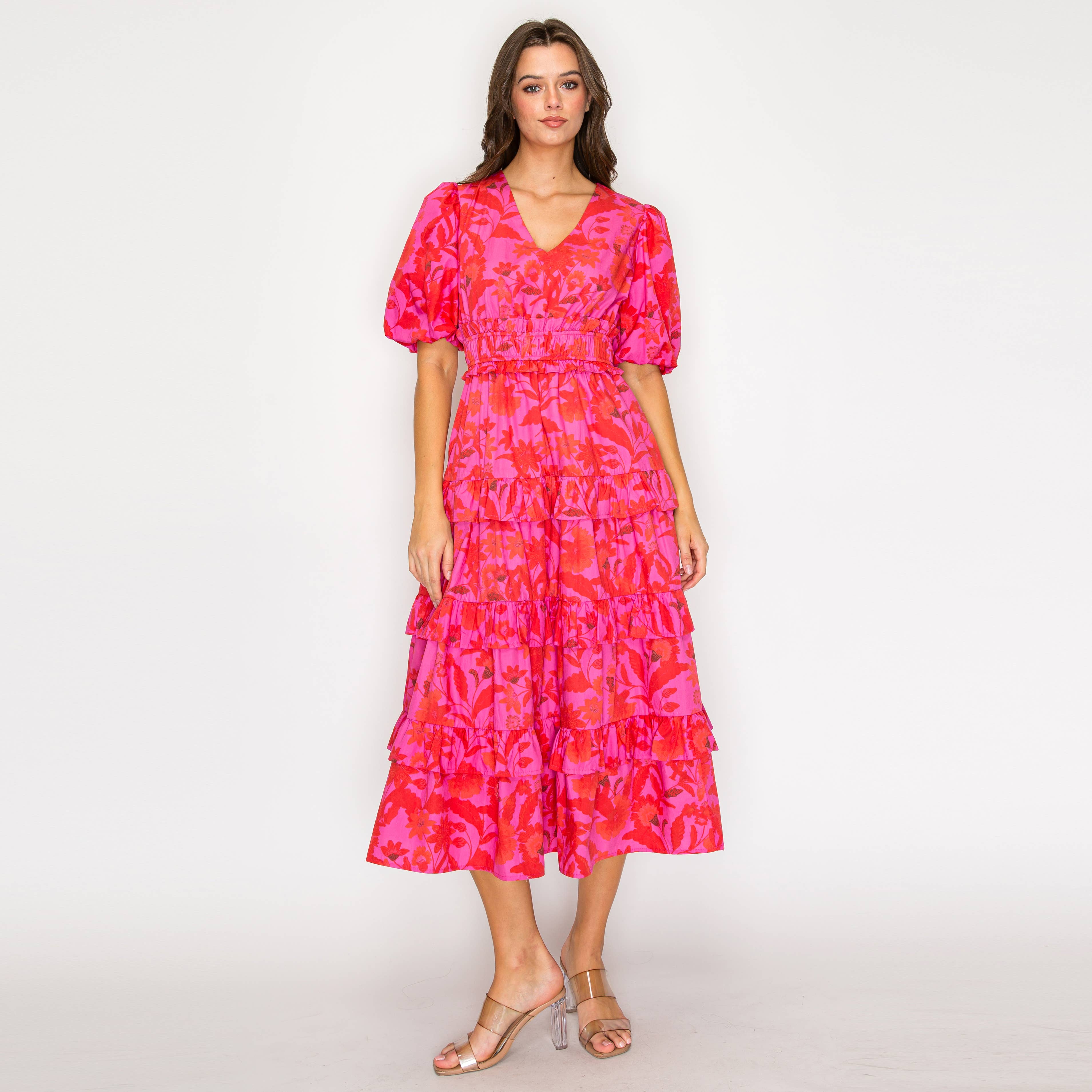 Fuchsia Garden Dream Midi Dress