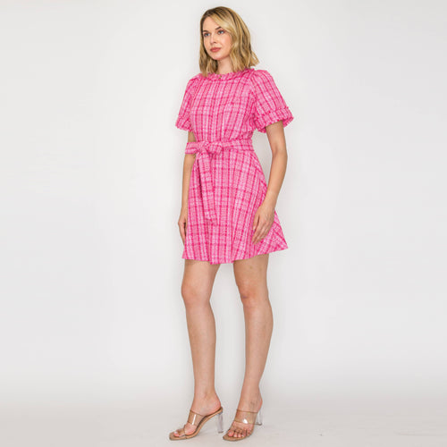 Pretty Pink Checker Boucle Mini Dress