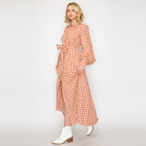 Rust Gingham Daydream Maxi Shirt Dress