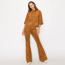 Camel suede boot cut pants