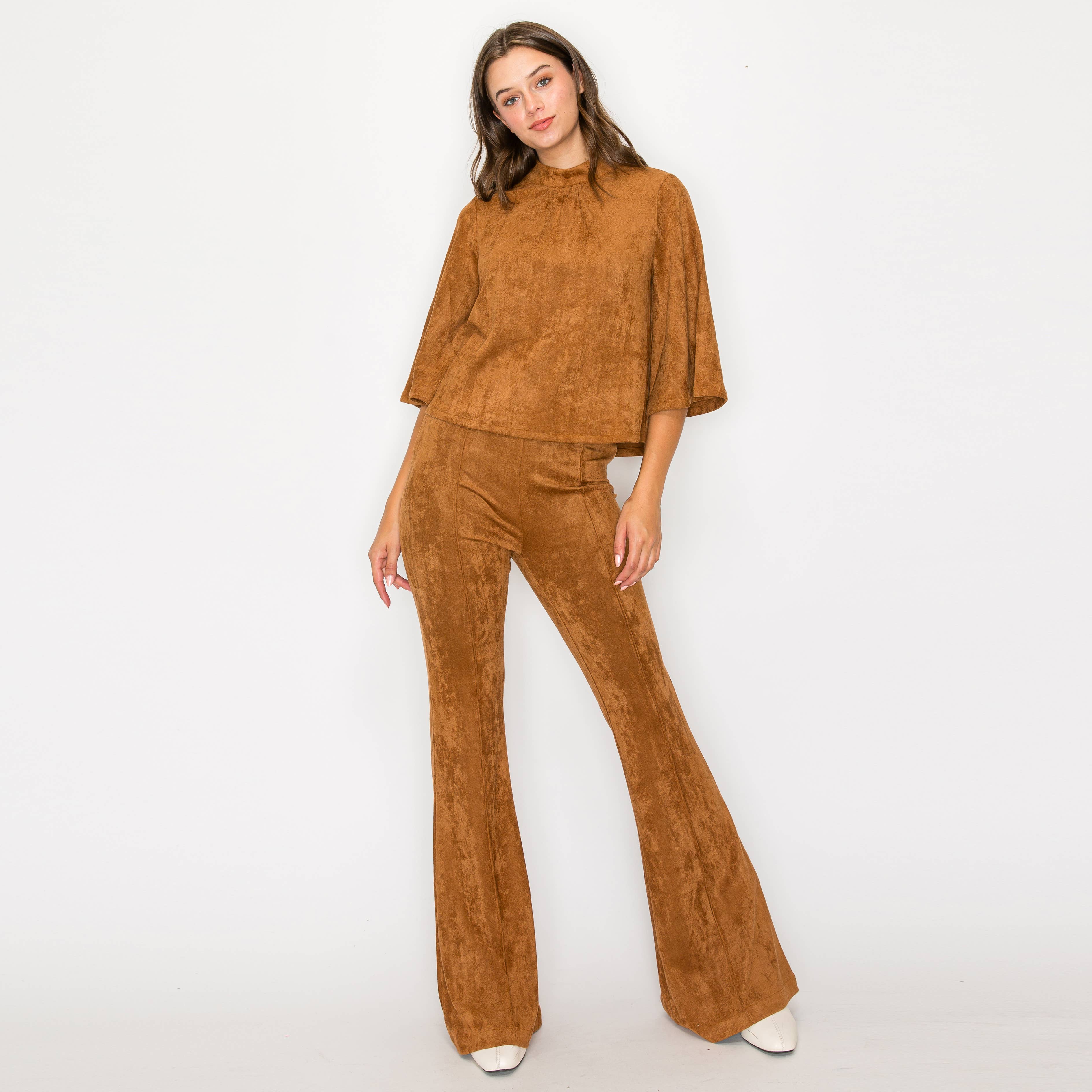 Camel suede boot cut pants