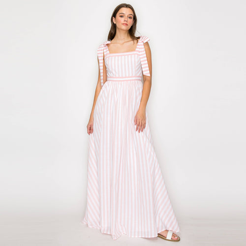 Dreamy Pink Stripe Maxi Dress with Shoulder Tie