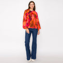 Jewel color abstract print long sleeve blouse
