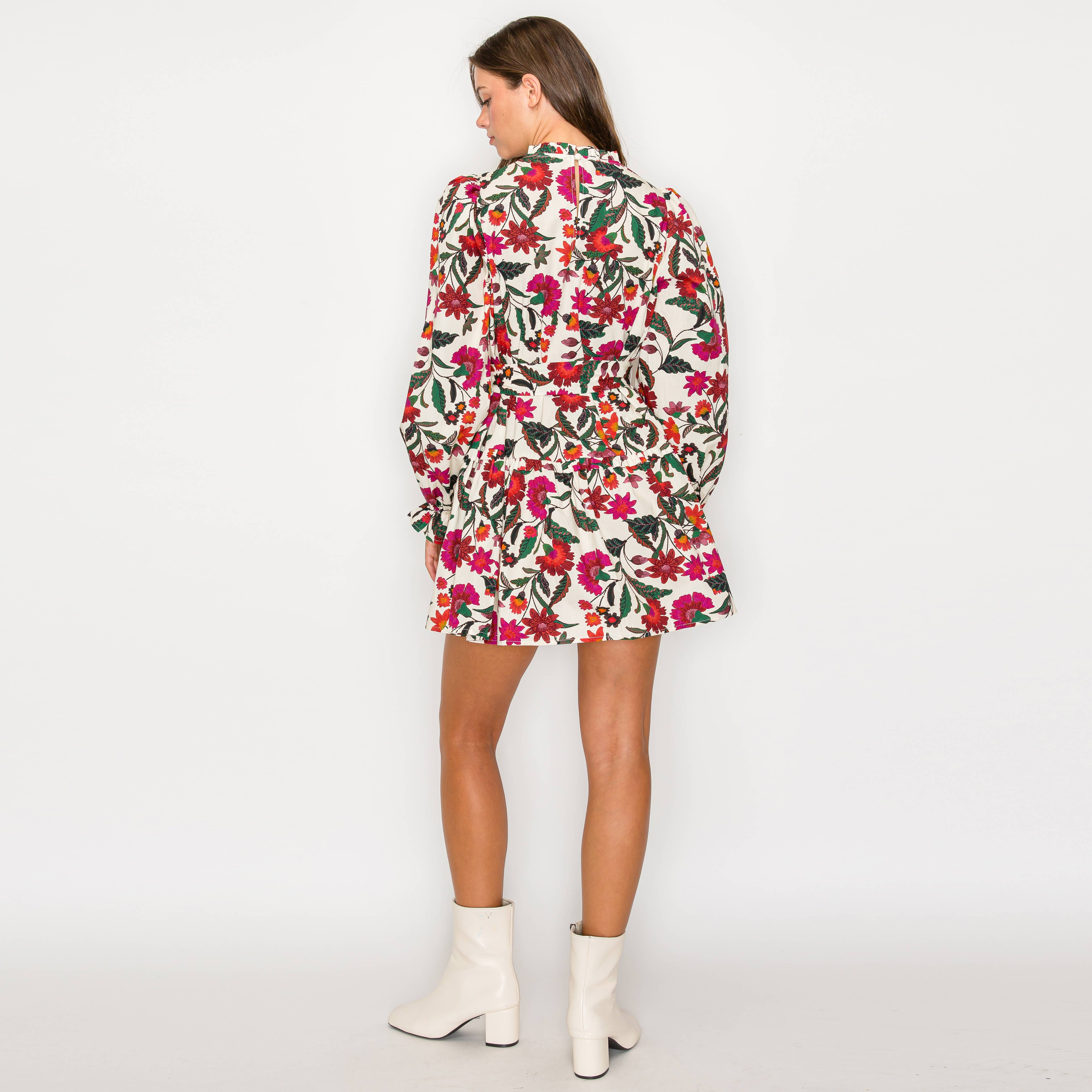 Jacobean Print Cotton Mini dress