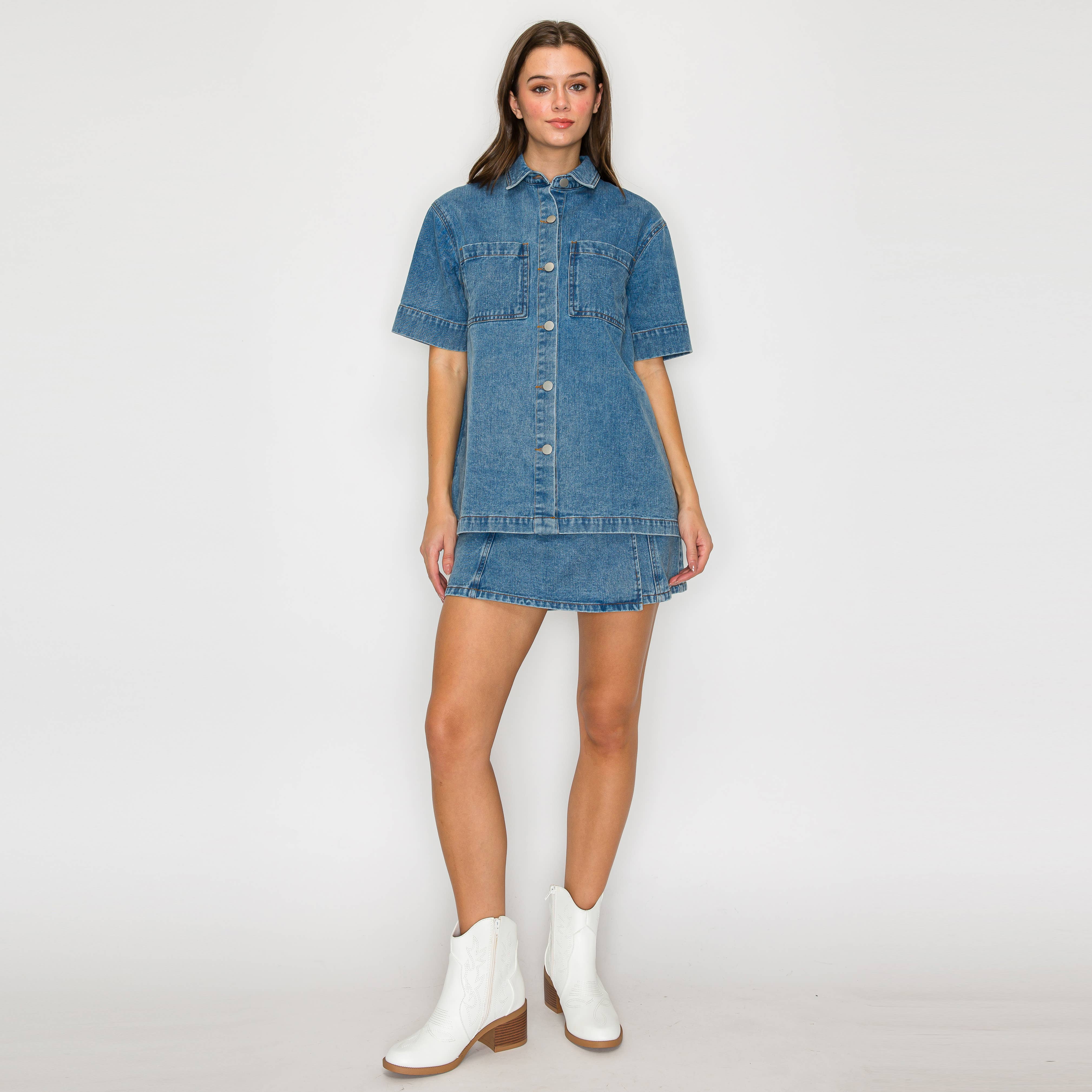 Washed Denim Short Sleeve Shacket