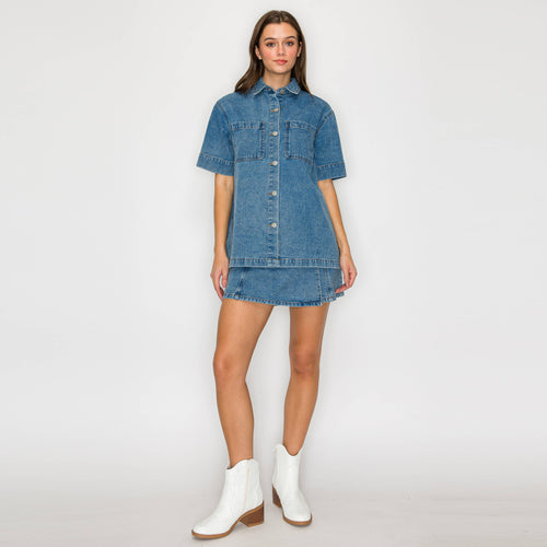 Washed Denim Short Sleeve Shacket
