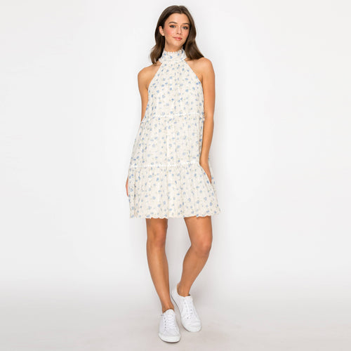 Blue Cloud Daisy Halter Mini Dress