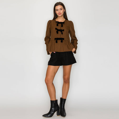 Classic is forever Brown polka dots Peplum Jacket- LWJ1162