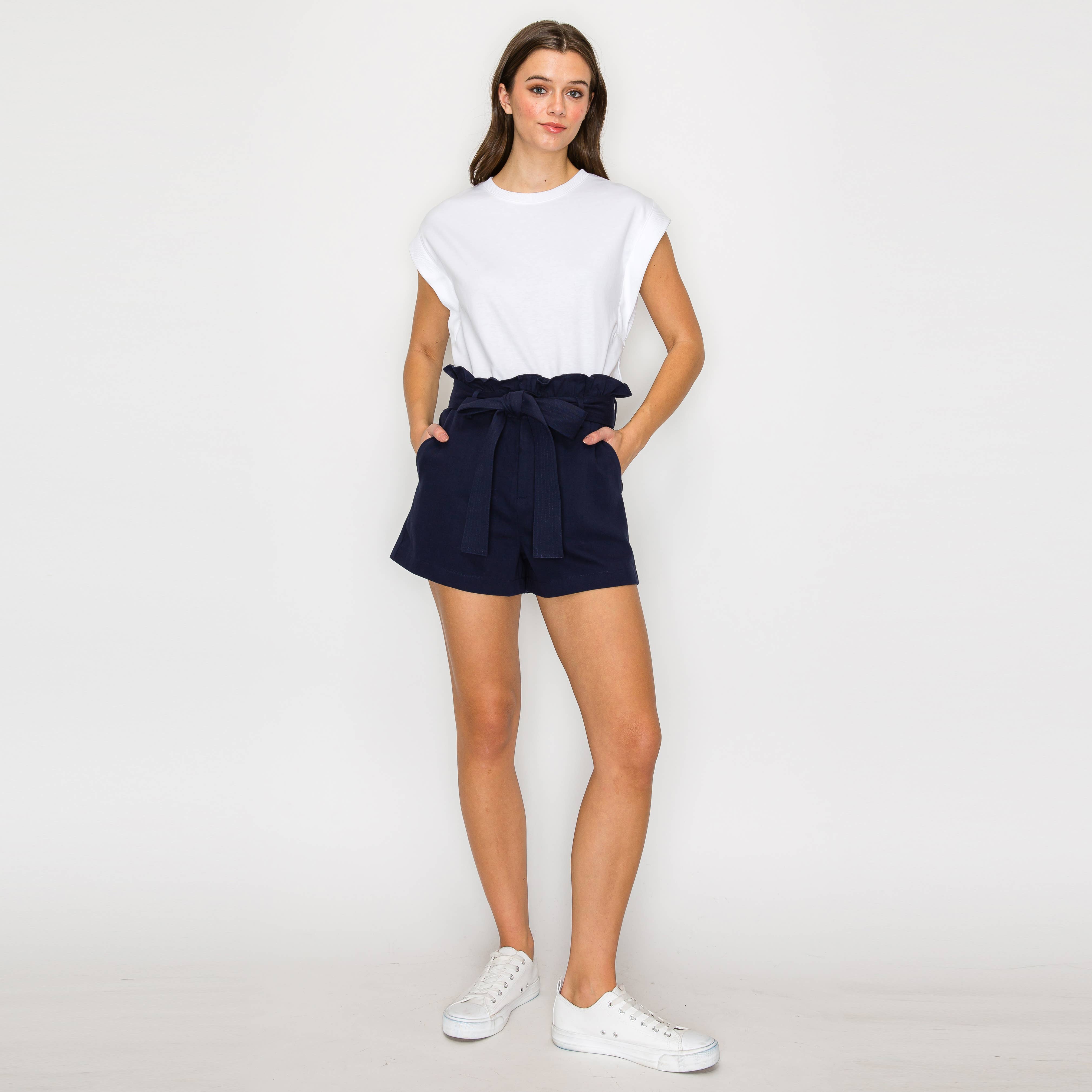 Shopper Bag Shorts with Sash Belt