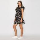 Wild Roses Print in Black Blouse