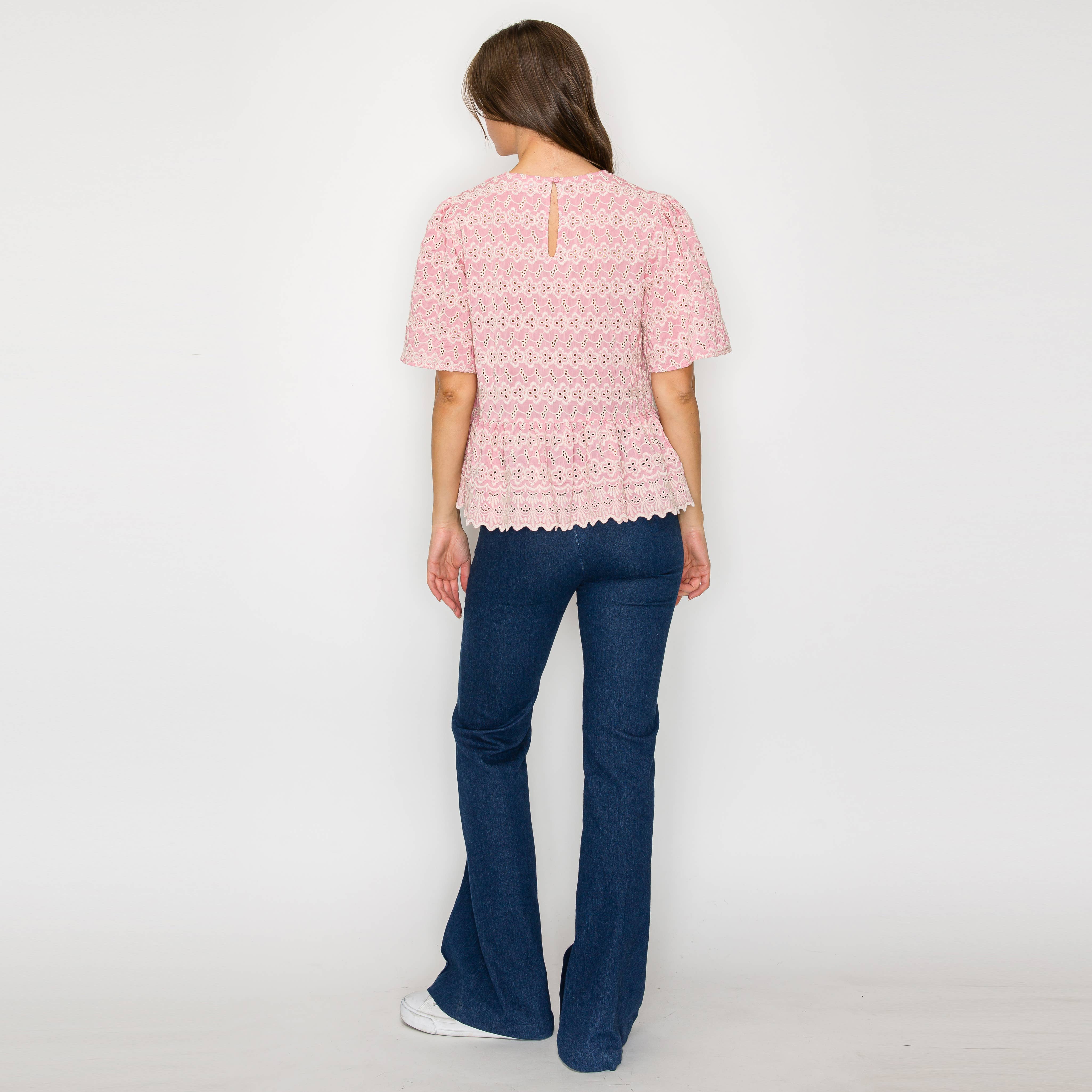 Rose pink with White Embroidery Lovely top