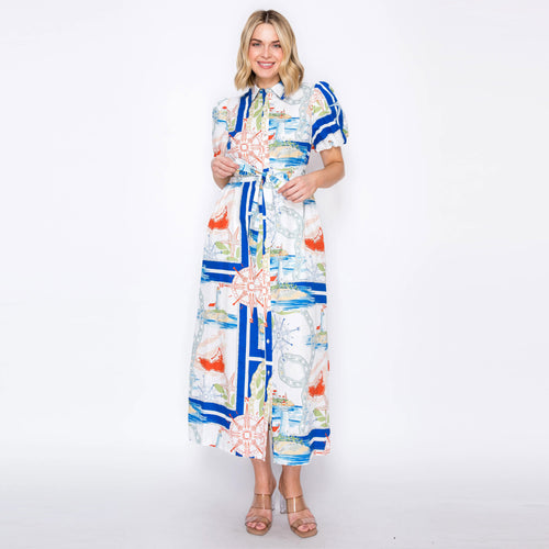 ATLANTIC BREEZE Button-Down Midi Dress