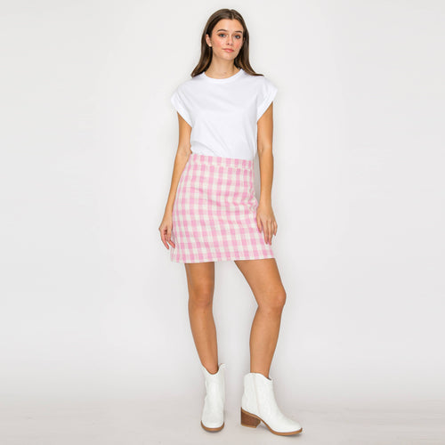 Pink Gingham Plaid Mini Skirt