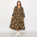 Rich Black & Gold Paisley Print Midi Dress