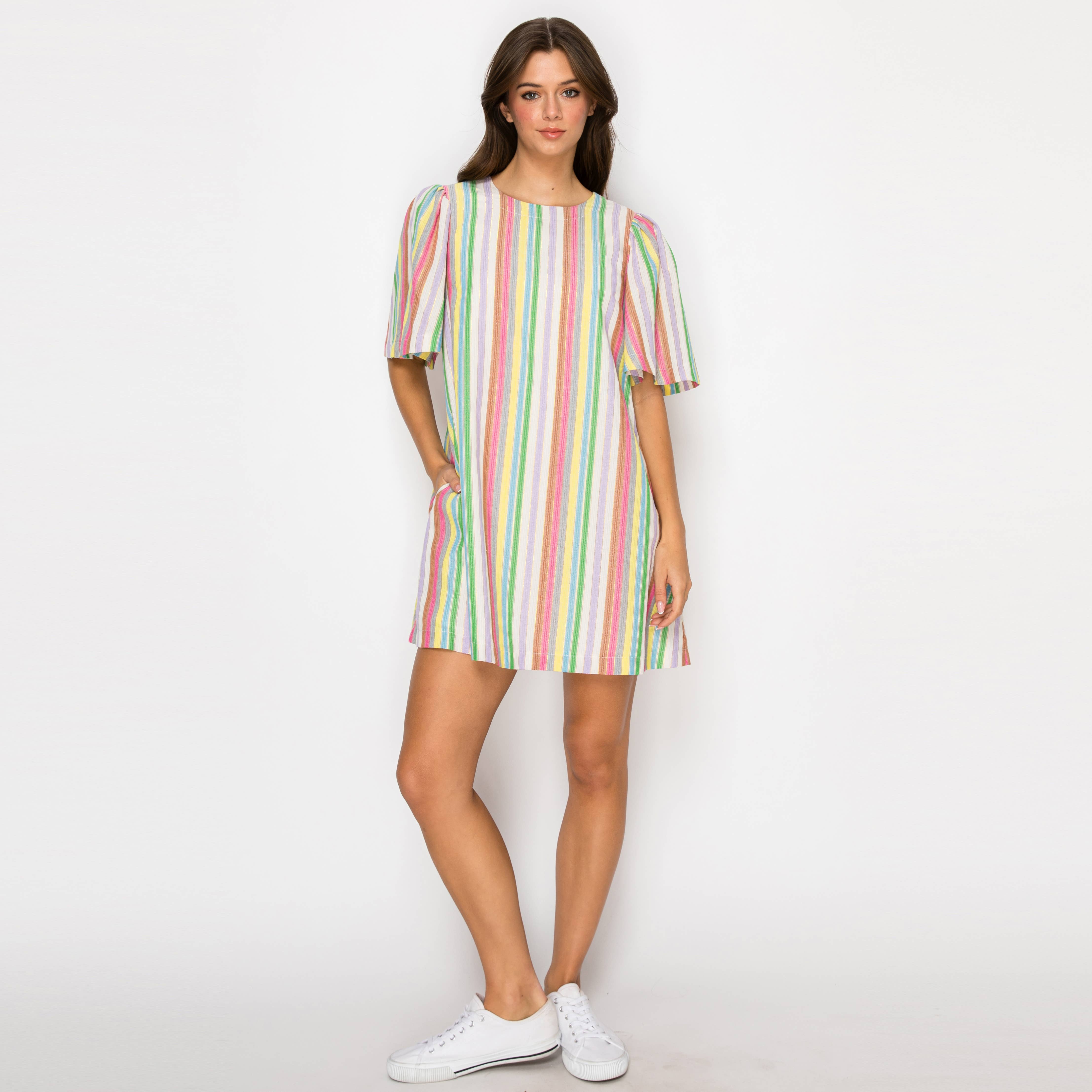 Festival Stripes Flare Sleeves Mini Dress
