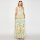 Lemon Yellow Jungle Maxi Halter Dress