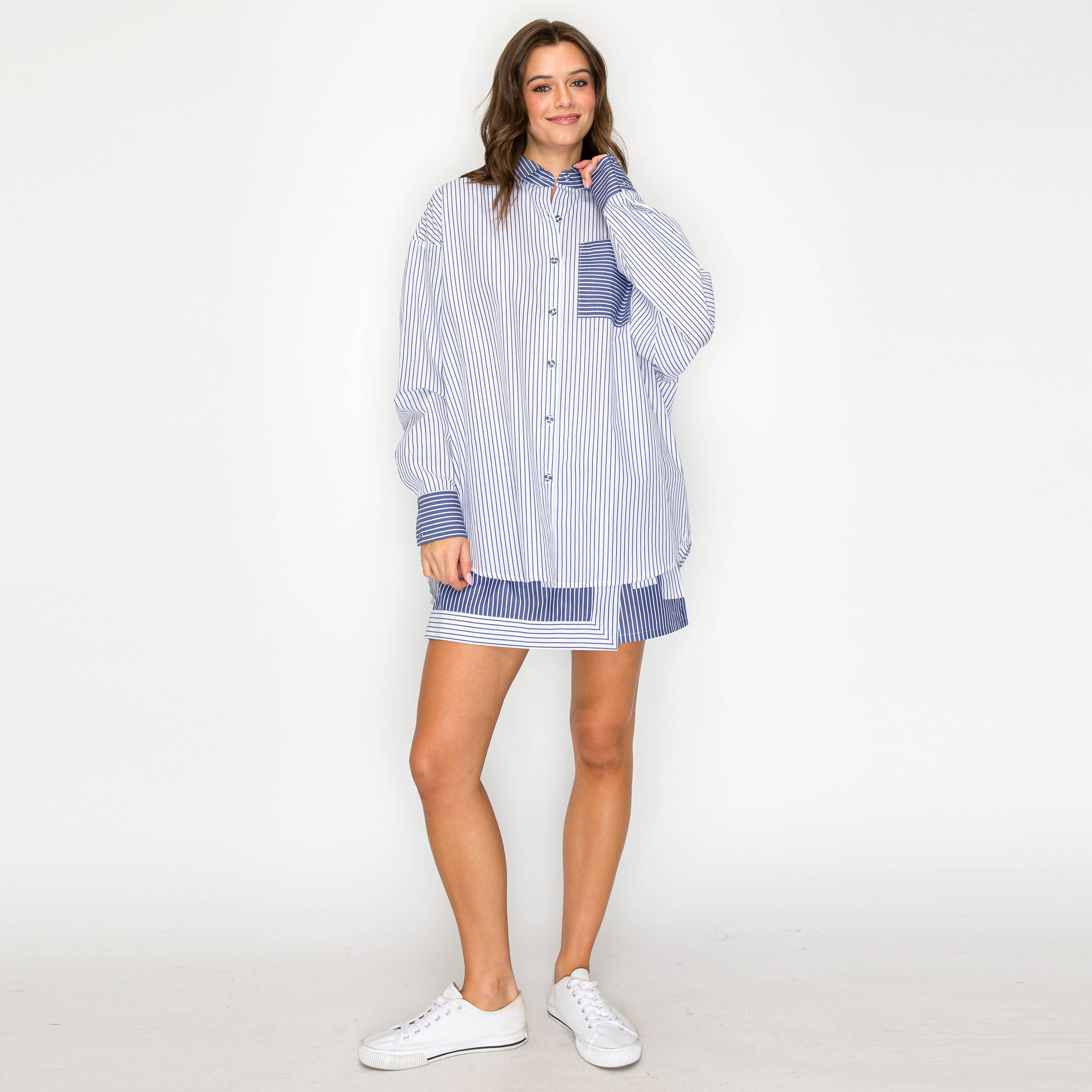 Blue Breeze Mixed-Stripe Wrap Skort