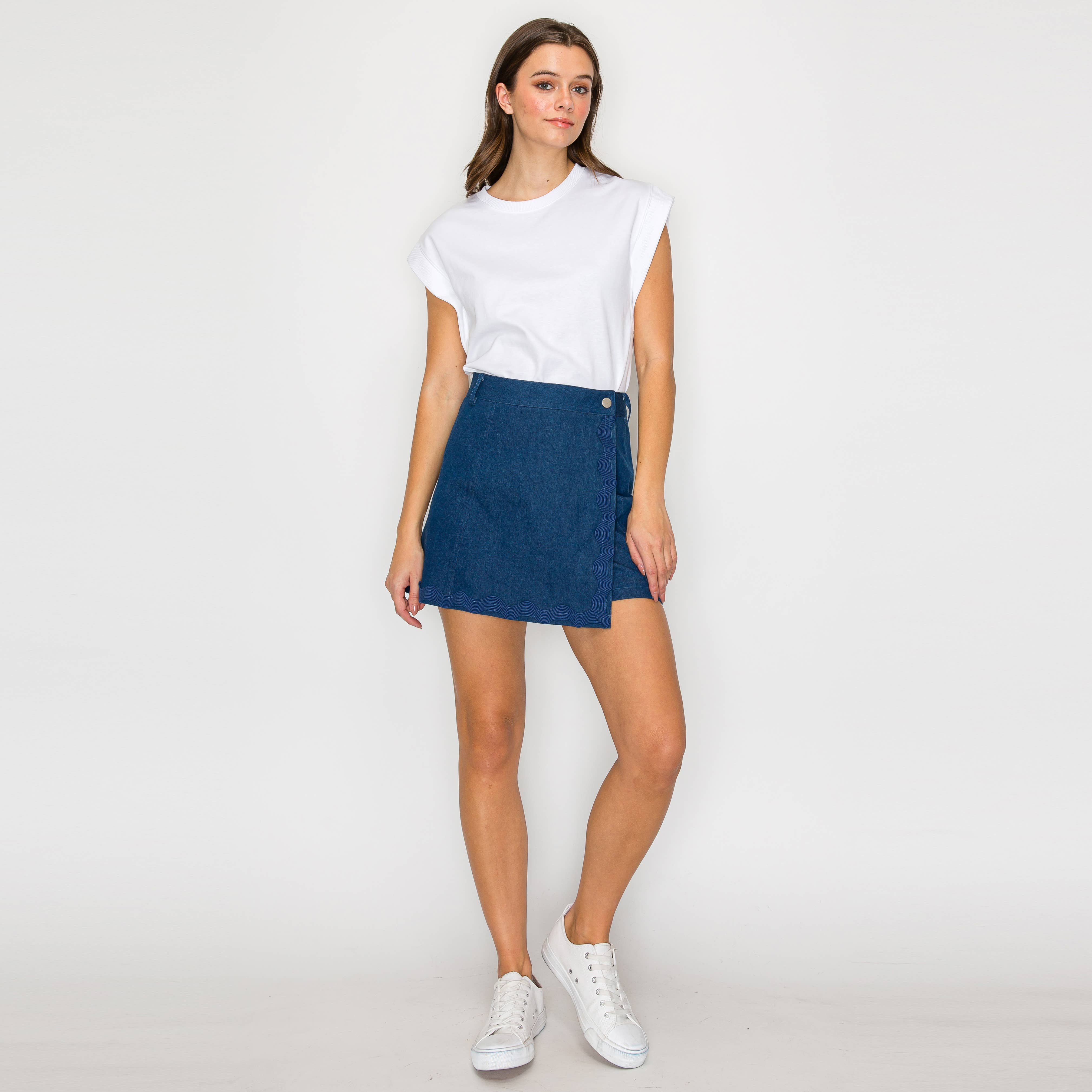 Stretch Denim Skort with RICK RACK Trim