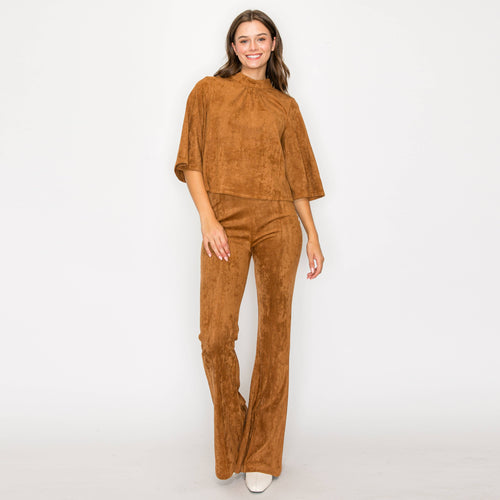 Camel suede boot cut pants