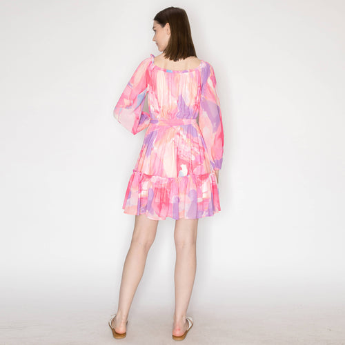 Abstract print off shoulder mini dress - LWD2573