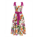 TANGERINE BLOOM Smocked Midi Dress