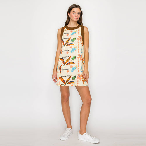 Brown Summer Tropical Mini Shift Dress