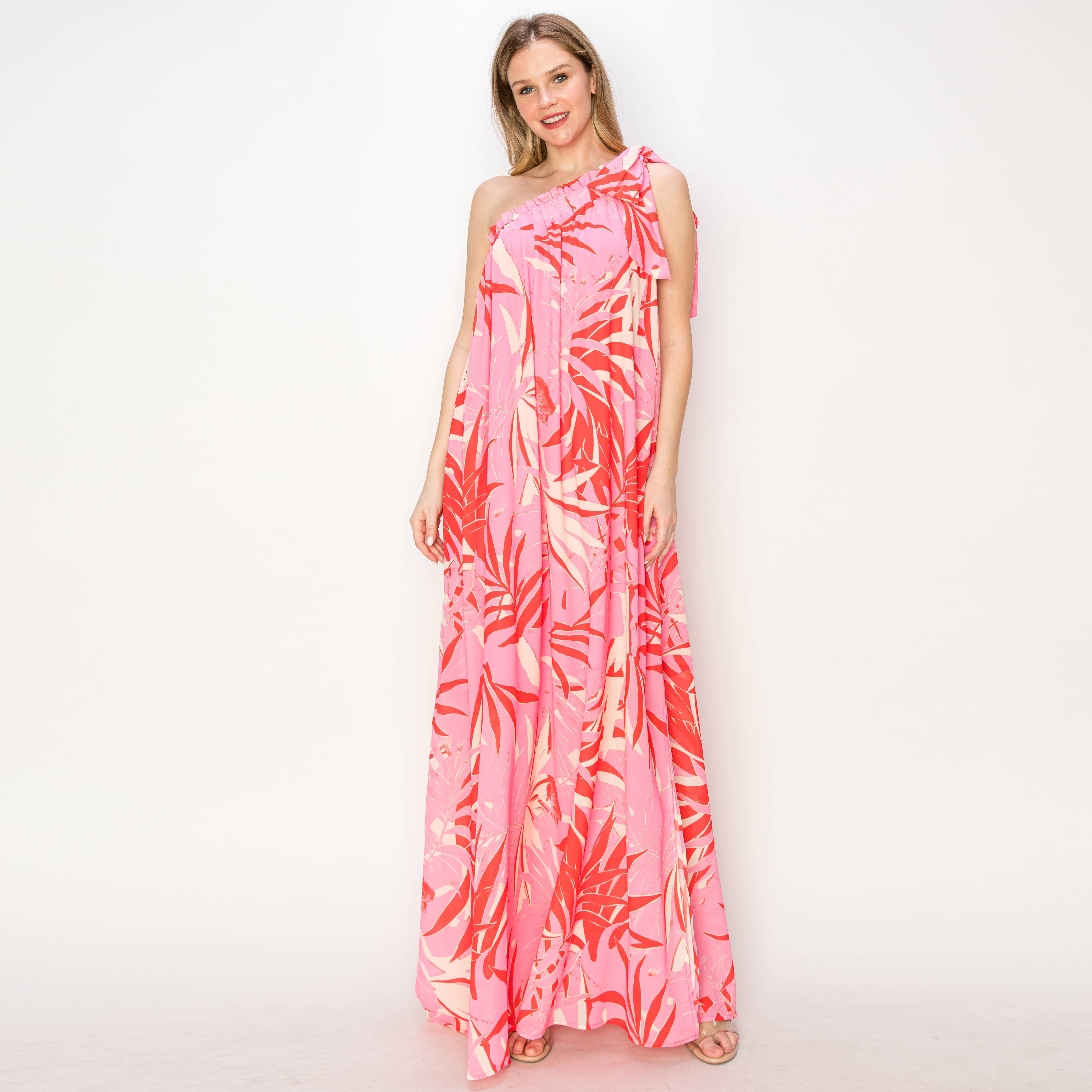 Print one shoulder maxi dress