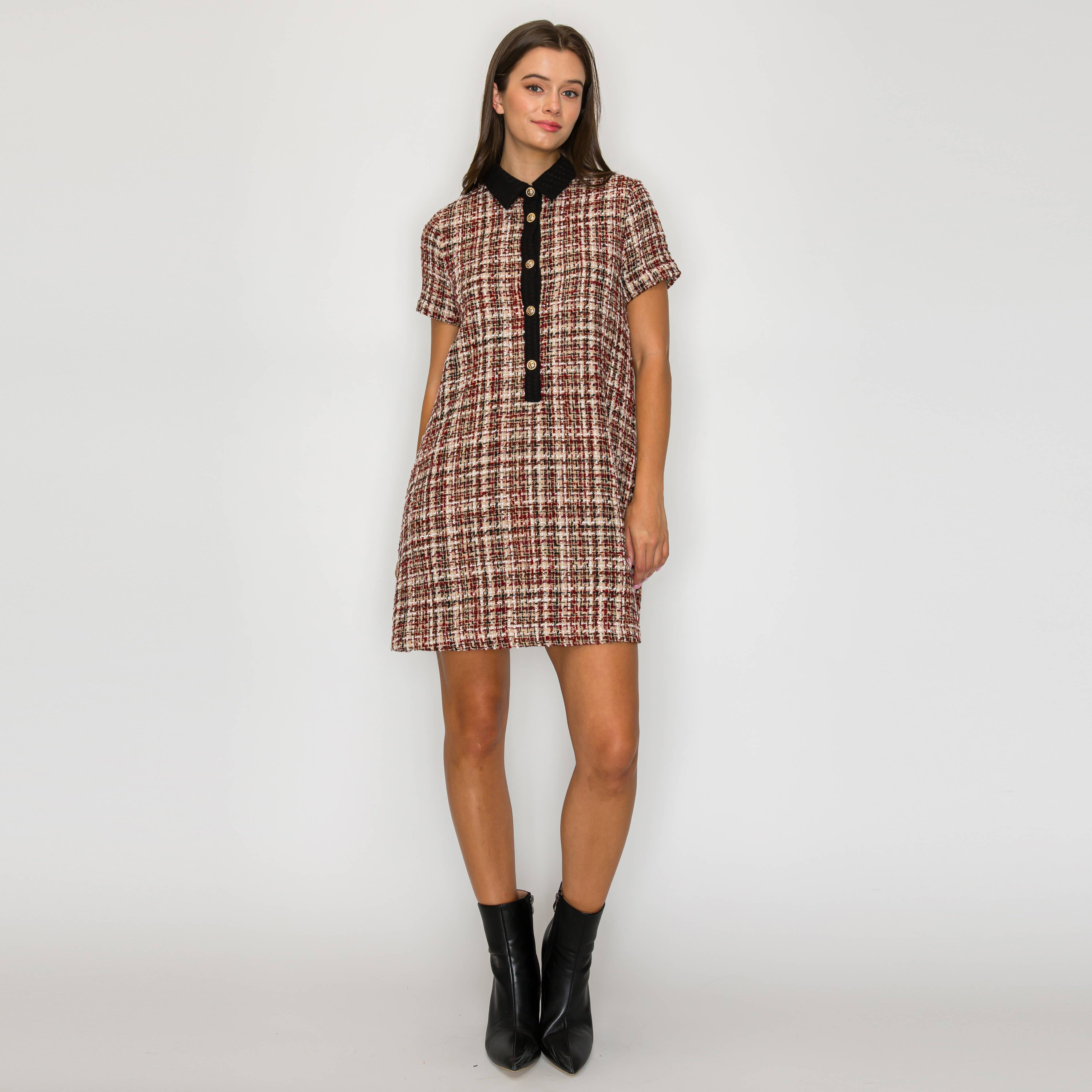 Tweed Love Mini Dress with Contrast Collar
